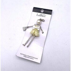 Simplicity Laliberi Alexandra Doll Pendant Bow Dress Holding Purse Silver Tone